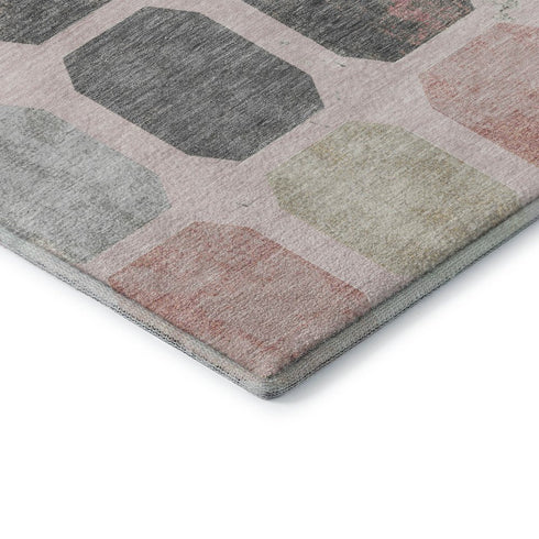 8' X 10' Blush Charcoal And Ivory Geometric Washable Area Rug With UV Protection