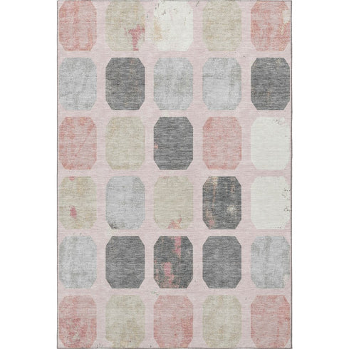 8' X 10' Blush Charcoal And Ivory Geometric Washable Area Rug With UV Protection