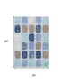 5' X 8' Denim Blue Brown And Teal Geometric Washable Area Rug With UV Protection