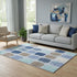 5' X 8' Denim Blue Brown And Teal Geometric Washable Area Rug With UV Protection
