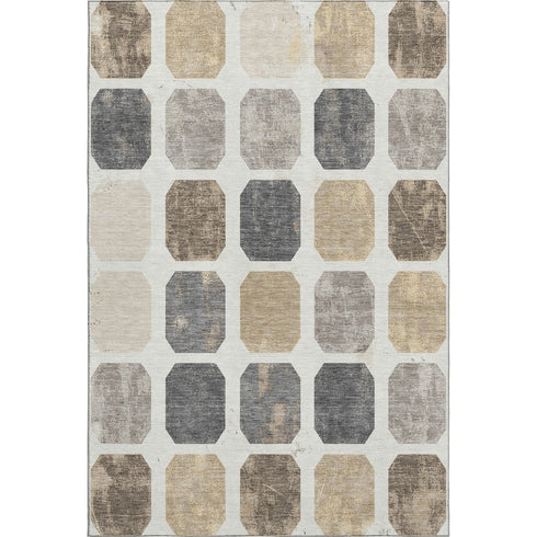 9' X 12' Ivory Beige And Gray Geometric Washable Area Rug With UV Protection