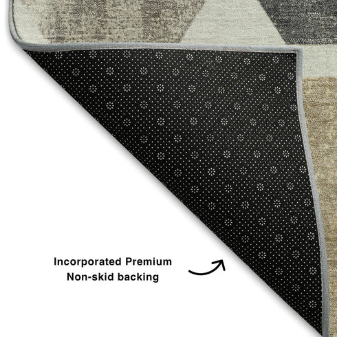 9' X 12' Ivory Beige And Gray Geometric Washable Area Rug With UV Protection