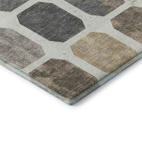 9' X 12' Ivory Beige And Gray Geometric Washable Area Rug With UV Protection