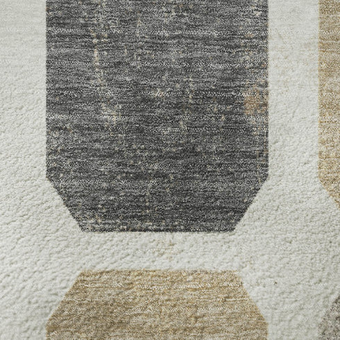 9' X 12' Ivory Beige And Gray Geometric Washable Area Rug With UV Protection