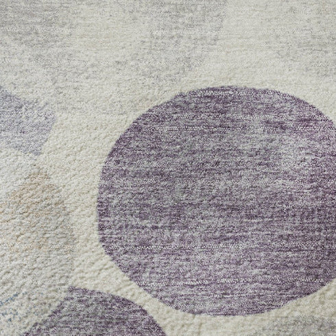 8' Plum Beige And Blue Geometric Washable Round Rug With UV Protection