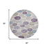 8' Plum Beige And Blue Geometric Washable Round Rug With UV Protection