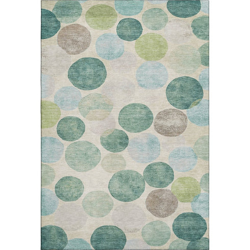 8' X 10' Teal Green And Ivory Geometric Washable Area Rug With UV Protection