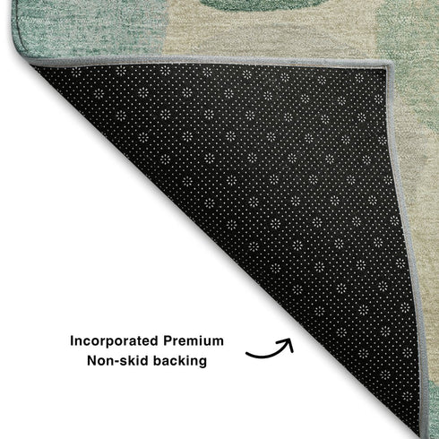 8' X 10' Teal Green And Ivory Geometric Washable Area Rug With UV Protection