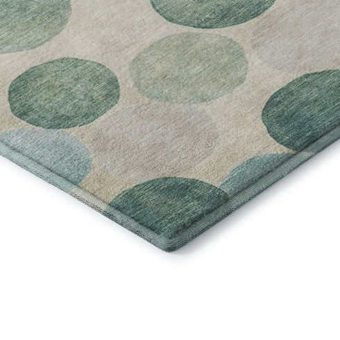 8' X 10' Teal Green And Ivory Geometric Washable Area Rug With UV Protection