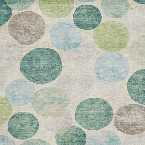 8' X 10' Teal Green And Ivory Geometric Washable Area Rug With UV Protection