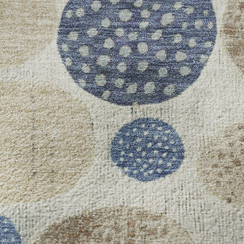 5' X 8' Navy Blue Ivory And Taupe Geometric Washable Area Rug With UV Protection