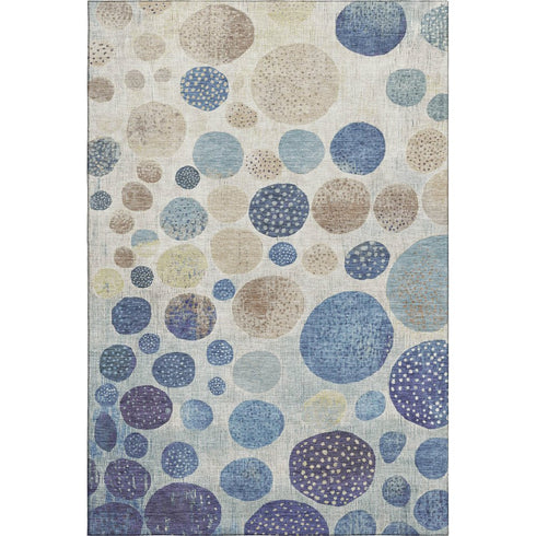8' X 10' Navy Blue Ivory And Taupe Geometric Washable Area Rug With UV Protection