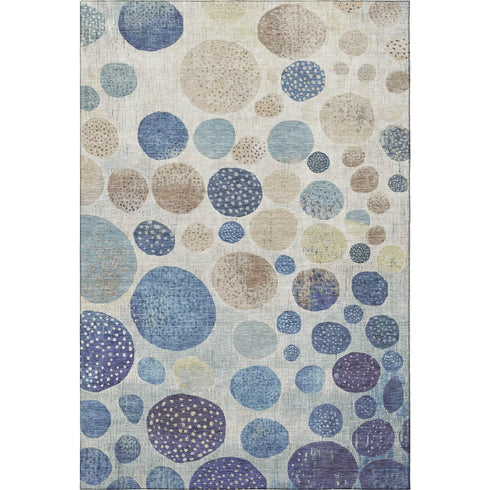 8' X 10' Navy Blue Ivory And Taupe Geometric Washable Area Rug With UV Protection