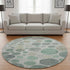 8' Sage Beige And Tan Geometric Washable Round Rug With UV Protection