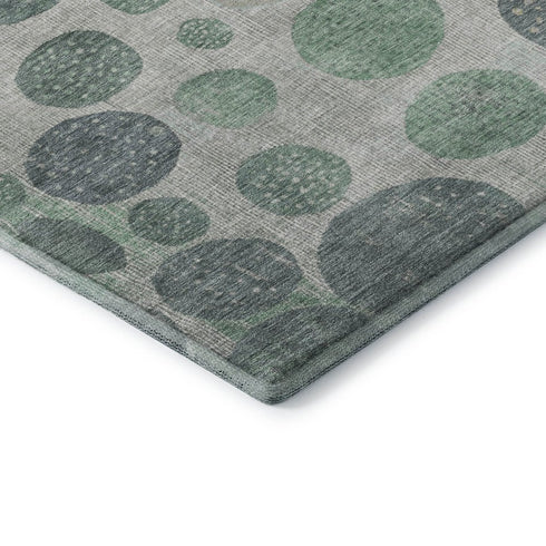 8' Sage Beige And Tan Geometric Washable Round Rug With UV Protection