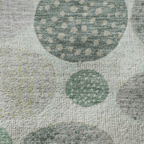 8' Sage Beige And Tan Geometric Washable Round Rug With UV Protection