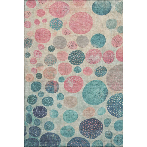 5' X 8' Teal Pink And Beige Geometric Washable Area Rug With UV Protection