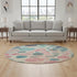 8' Teal Pink And Beige Geometric Washable Round Rug With UV Protection