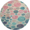 8' Teal Pink And Beige Geometric Washable Round Rug With UV Protection
