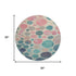 8' Teal Pink And Beige Geometric Washable Round Rug With UV Protection