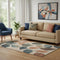 5' X 8' Beige Copper And Denim Blue Floral Washable Area Rug With UV Protection
