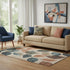 5' X 8' Beige Copper And Denim Blue Floral Washable Area Rug With UV Protection