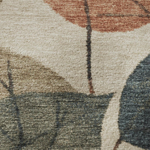 5' X 8' Beige Copper And Denim Blue Floral Washable Area Rug With UV Protection