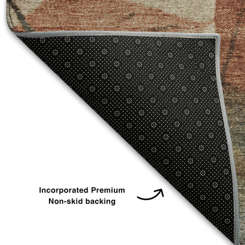 8' X 10' Beige Copper And Denim Blue Floral Washable Area Rug With UV Protection