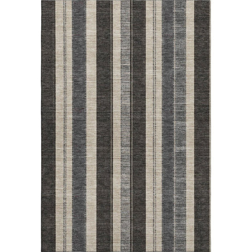 5' X 8' Black Ivory And Gray Striped Washable Area Rug With UV Protection