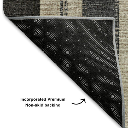 5' X 8' Black Ivory And Gray Striped Washable Area Rug With UV Protection