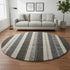 8' Black Ivory And Gray Striped Washable Round Rug With UV Protection