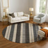 8' Black Ivory And Gray Striped Washable Round Rug With UV Protection