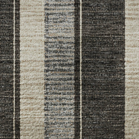 8' Black Ivory And Gray Striped Washable Round Rug With UV Protection