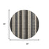 8' Black Ivory And Gray Striped Washable Round Rug With UV Protection