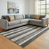 8' X 10' Black Ivory And Gray Striped Washable Area Rug With UV Protection