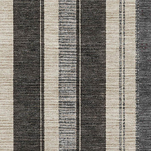 8' X 10' Black Ivory And Gray Striped Washable Area Rug With UV Protection