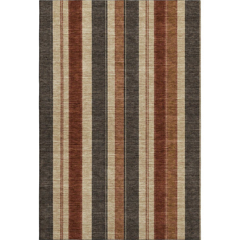 5' X 8' Chocolate Rust And Beige Striped Washable Area Rug With UV Protection