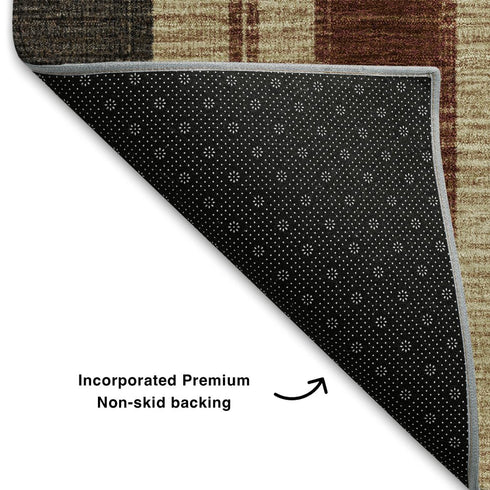 5' X 8' Chocolate Rust And Beige Striped Washable Area Rug With UV Protection