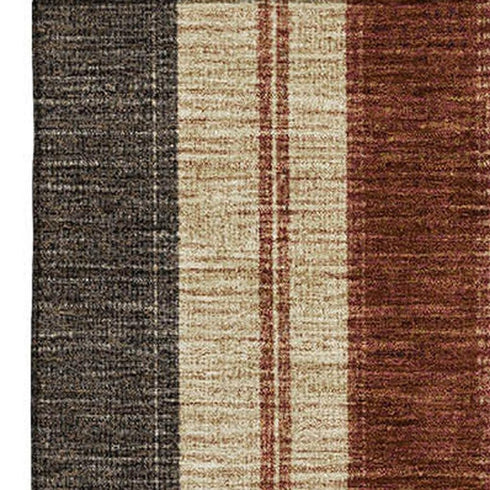 5' X 8' Chocolate Rust And Beige Striped Washable Area Rug With UV Protection