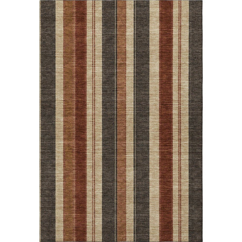 5' X 8' Chocolate Rust And Beige Striped Washable Area Rug With UV Protection