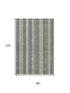 8' X 10' Green And Gray Striped Washable Area Rug With UV Protection