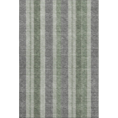 8' X 10' Green And Gray Striped Washable Area Rug With UV Protection