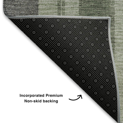 8' X 10' Green And Gray Striped Washable Area Rug With UV Protection