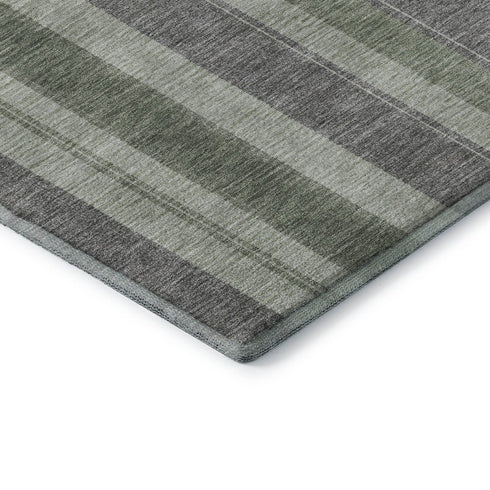 8' X 10' Green And Gray Striped Washable Area Rug With UV Protection