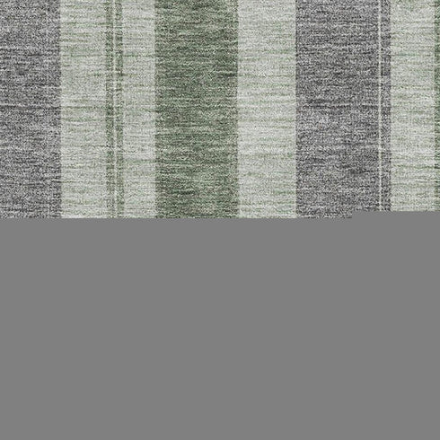 8' X 10' Green And Gray Striped Washable Area Rug With UV Protection