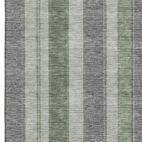 8' X 10' Green And Gray Striped Washable Area Rug With UV Protection