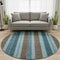 8' Teal And Brown Striped Washable Round Rug With UV Protection