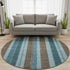 8' Teal And Brown Striped Washable Round Rug With UV Protection