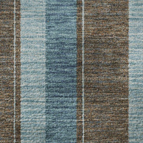 8' Teal And Brown Striped Washable Round Rug With UV Protection