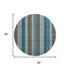 8' Teal And Brown Striped Washable Round Rug With UV Protection